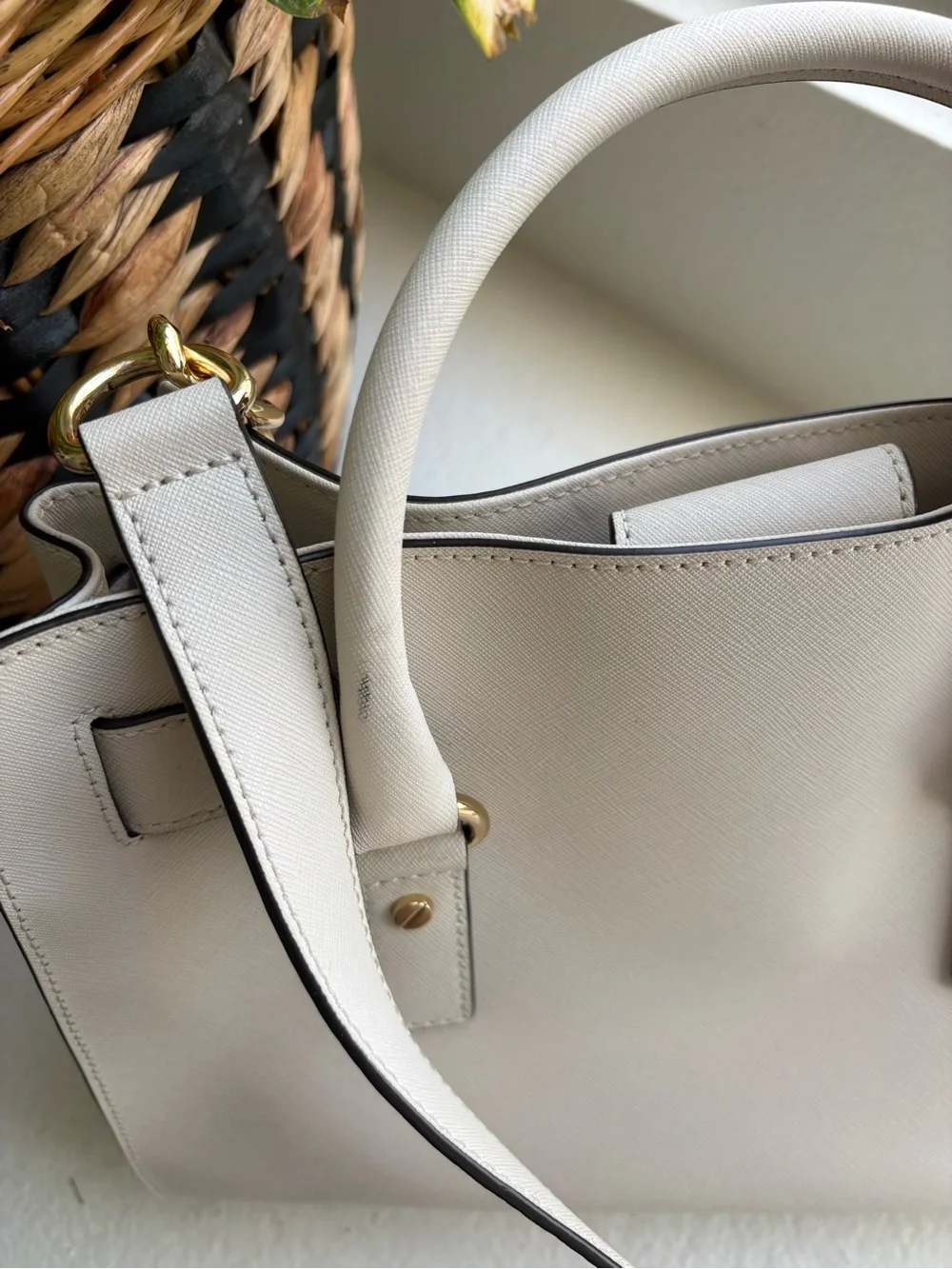 Michael Kors cream white Saffiano Satchel with Gold Hardware shoulder bag